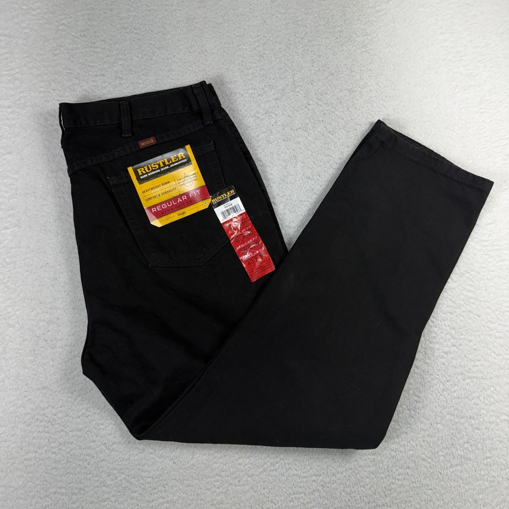 RUSTLER REGULAR FIT STRAIGHT LEG BLACK JEANS MENS SZ 40X30 (39x30) NWT
